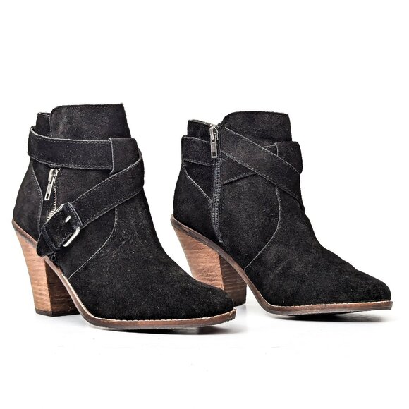 Dolce Vita Women Solid Black Suede Buckle Western Ankle Boots size 10 - Picture 1 of 8